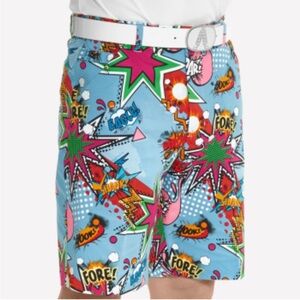 Royal & Awesome Stretch Golf Shorts Cartoon Graphic Maximalist Plus Size 46